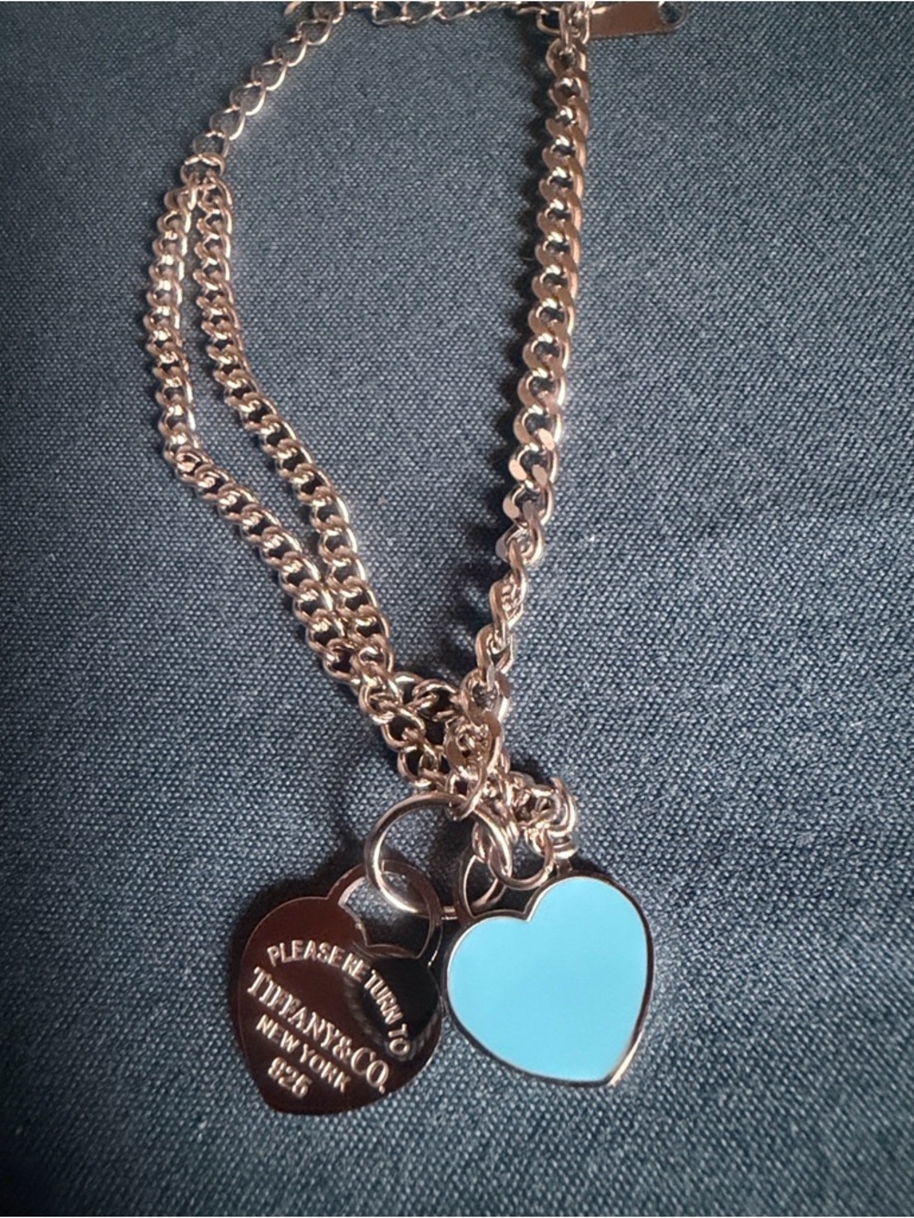 Tiffany & Co. Blue Heart Pendant Necklace with Rose Gold Chain